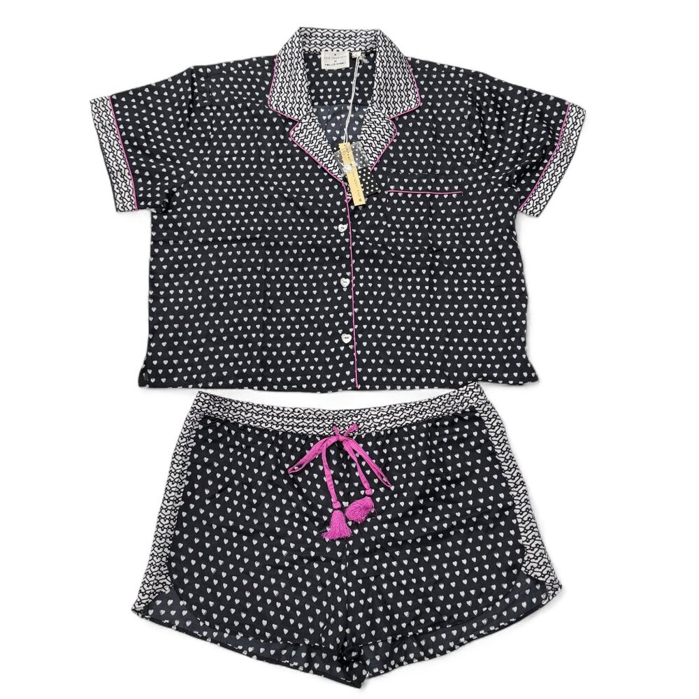 Roller Rabbit x Lele Sadoughi‎ Black Heart Pajamas PJ Set Womens XL NWT Shorts